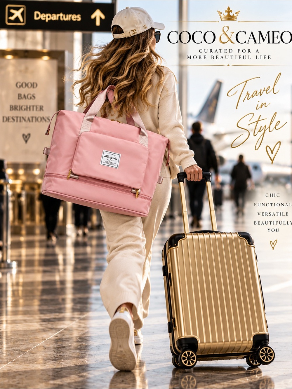 Pink Waterproof Lightweight Foldable Expandable Travel Weekender Bag
